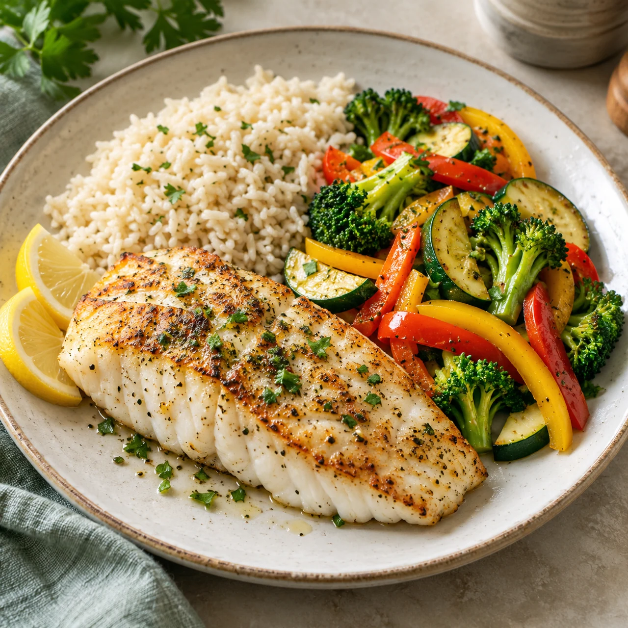 Fish, Rice & Vegetable Plate